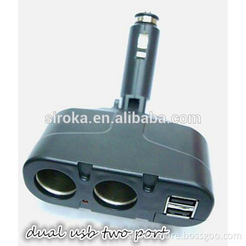 Wholesale 180 degree folding plug dual usb 2 ports car cigarette Lighter adapter power Socket splitter for samrtphones